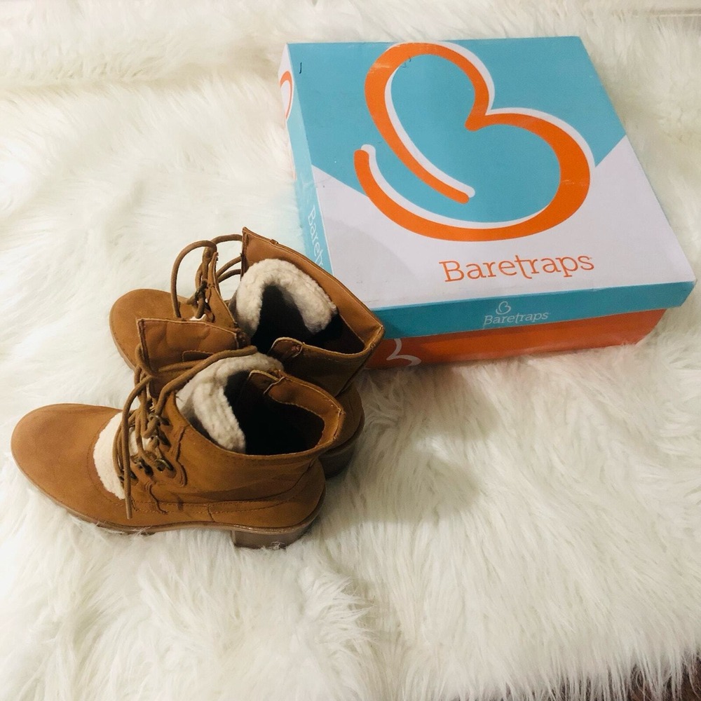 Baretraps Hadlee Womens Cognac Faux Shearling Lace Up Ankle Boots Size 6.5 NEW - Picture 7 of 10